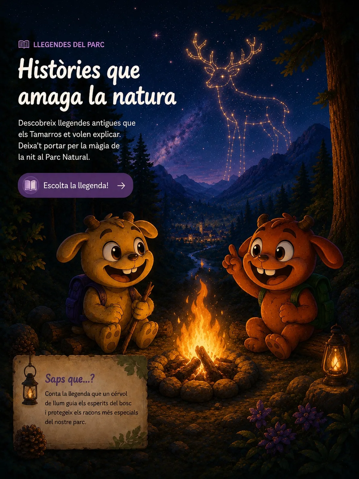 El Nilo i el Dino al voltant del foc sota un cel estrellat